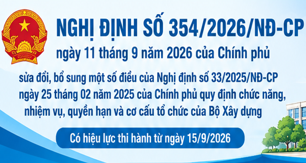 Nghị định số 354/2026/NĐ-CP: Điều chỉnh chức năng, nhiệm vụ và cơ cấu tổ chức của Bộ Xây dựng